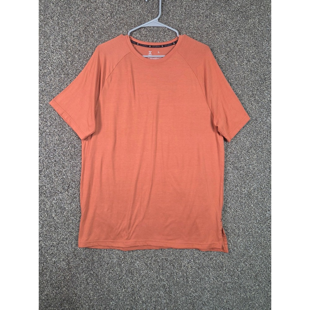 Xersion Quick-Dri T-Shirt Mens Large Orange Studio Athletic Raglan Short Sleeve